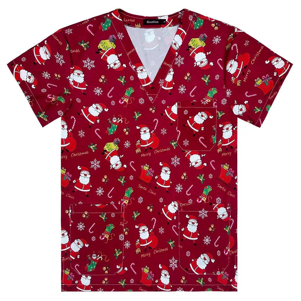 Men's Work Uniform Teeth Print Dentist Comfortable Short Sleeve Scrubs V-Neck Top Clinic Pharmacy Nursing Accessories Blouse New