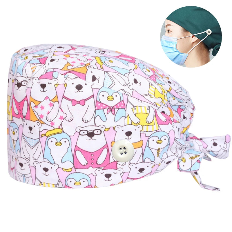 Tooth Print Surgical Scrub Caps Medical Nurse Work Hat Women Men Adjustable Nursing Doctor Dental Cap