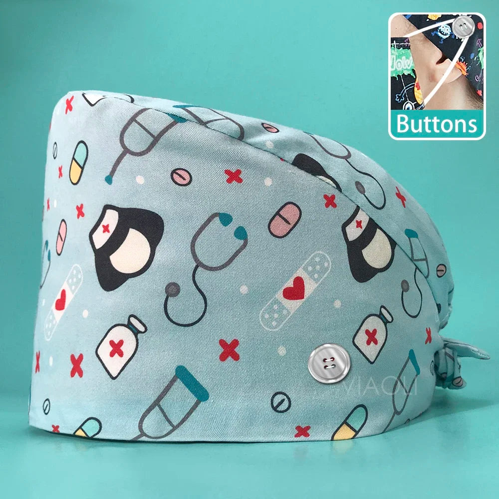 Dental Tooth Pattern Scrub Cap - Professional Surgical Hat for Women