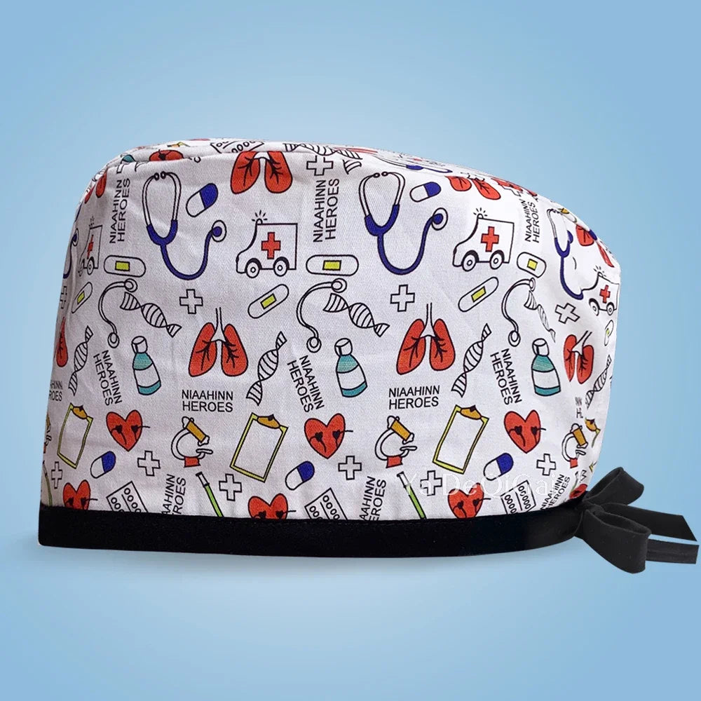 Unisex Pet Clinic Hats High Quality Tooth Print Dental Clinic Scrub Cap Breathable Medical Work Cap Cotton Nursing Hat Wholesale