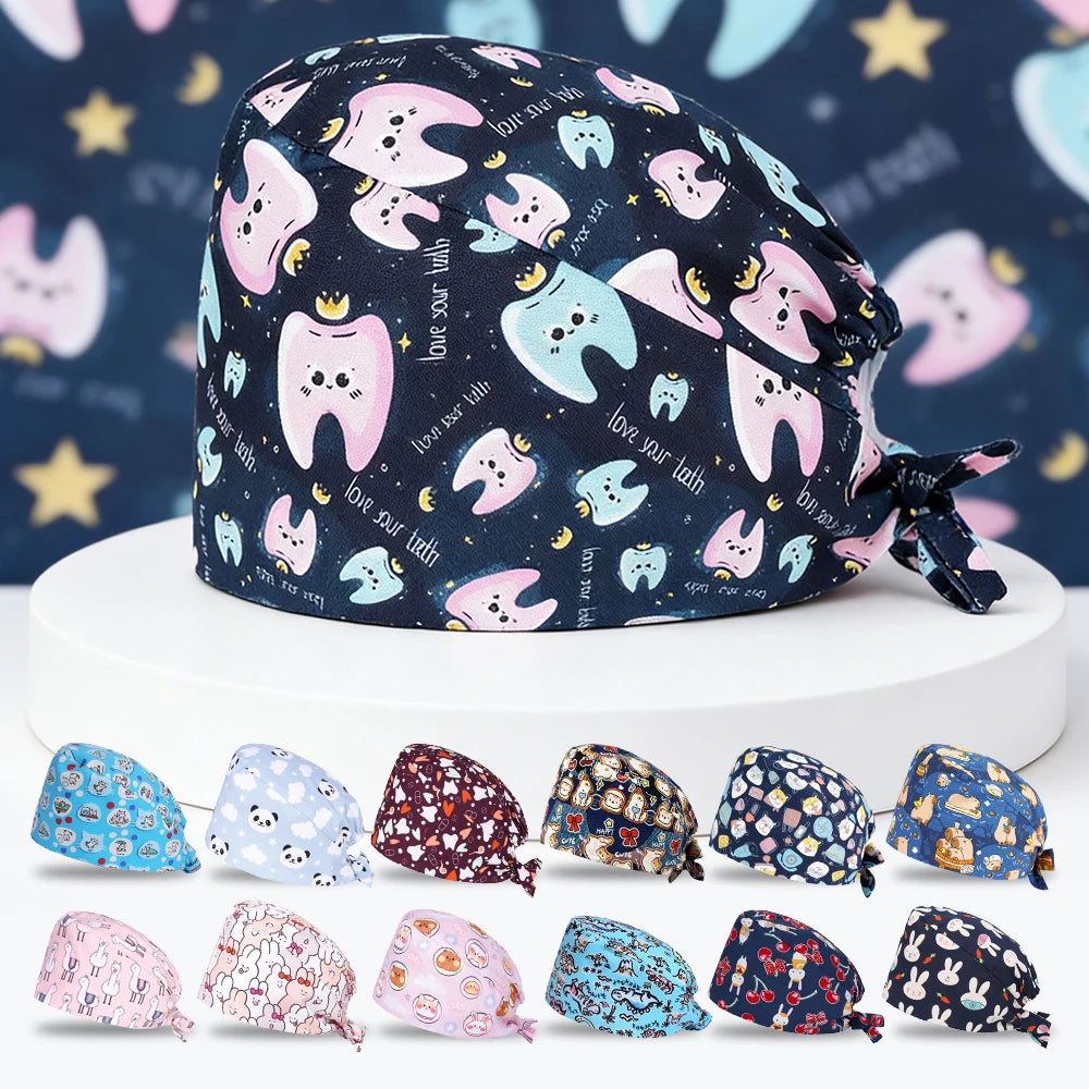 Tooth Fairy Scrub Caps for Man Woman Long Hair Adjustable Skullcap Beauty Salon Vet Working Hats with Bottons M981
