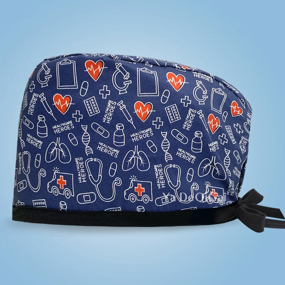 Unisex Pet Clinic Hats High Quality Tooth Print Dental Clinic Scrub Cap Breathable Medical Work Cap Cotton Nursing Hat Wholesale