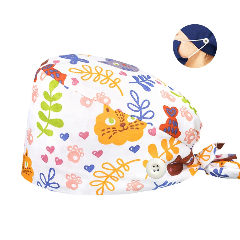 Tooth Print Surgical Scrub Caps Medical Nurse Work Hat Women Men Adjustable Nursing Doctor Dental Cap