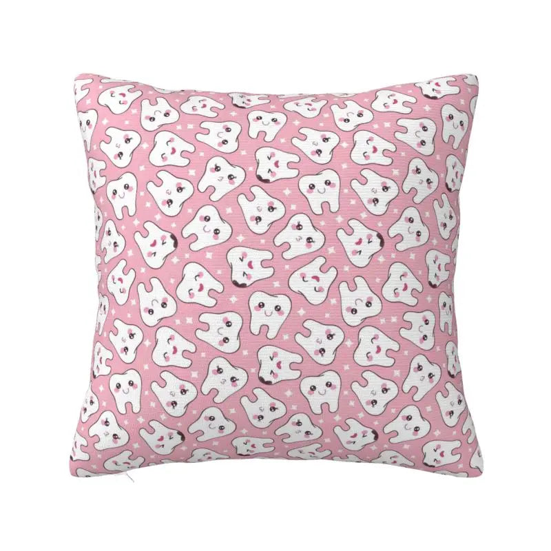 Custom Nordic Kawaii Healthy Teeth Pattern Tooth Cushion Cover for Sofa Soft Care Dental Health Pillow Case