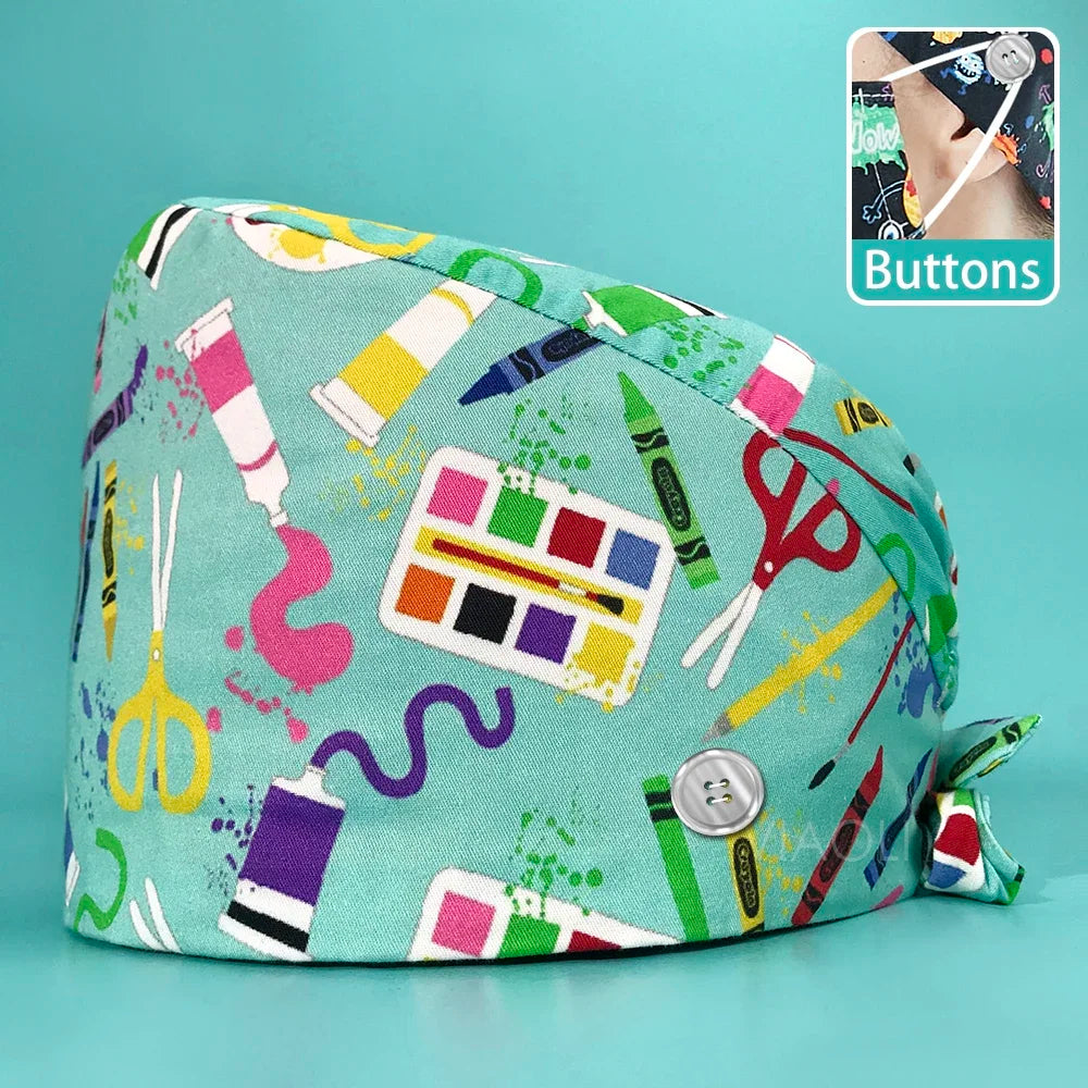 Dental Tooth Pattern Scrub Cap - Professional Surgical Hat for Women