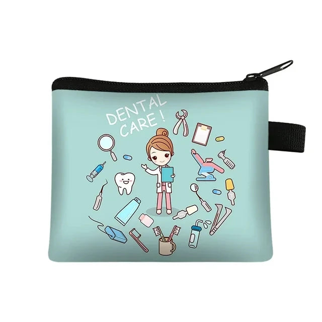 Cartoon Teeth Print Wallet Women Coin Purse Tooth Fairy Small Clutch Bag Candy Money Coin Bags Dental Clinic Mini Purses Gift