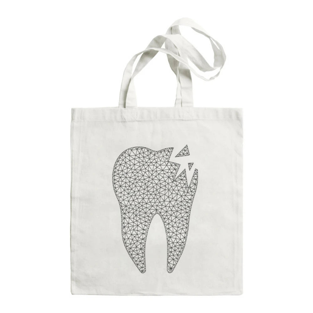 Cartoon Tooth Pattern Pattern Canvas Tote Bag - Dental Clinic Activity Gift Caring for Teeth Activity Bag Dentist Commut Handbag