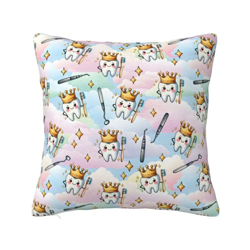 Custom Kawaii Healthy Teeth Pattern Tooth Throw Pillow Case Care Dental Health Nordic Cushion Cover Velvet Pillowcase