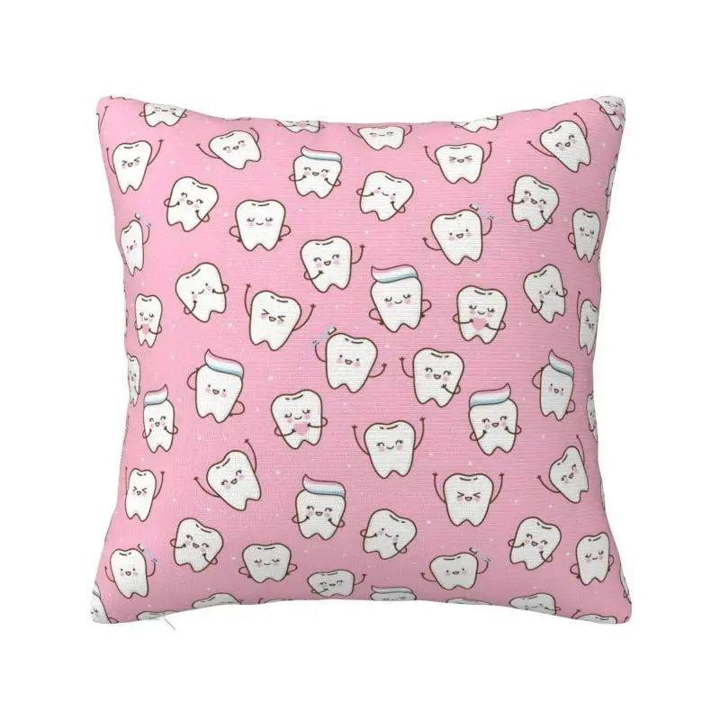 Custom Nordic Kawaii Healthy Teeth Pattern Tooth Cushion Cover for Sofa Soft Care Dental Health Pillow Case