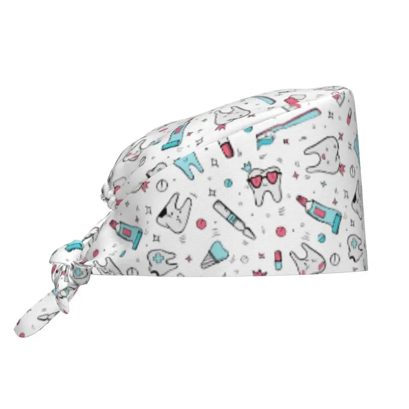 Tooth Print Scrub Cap - Adjustable Surgical Hat for Dental Professionals