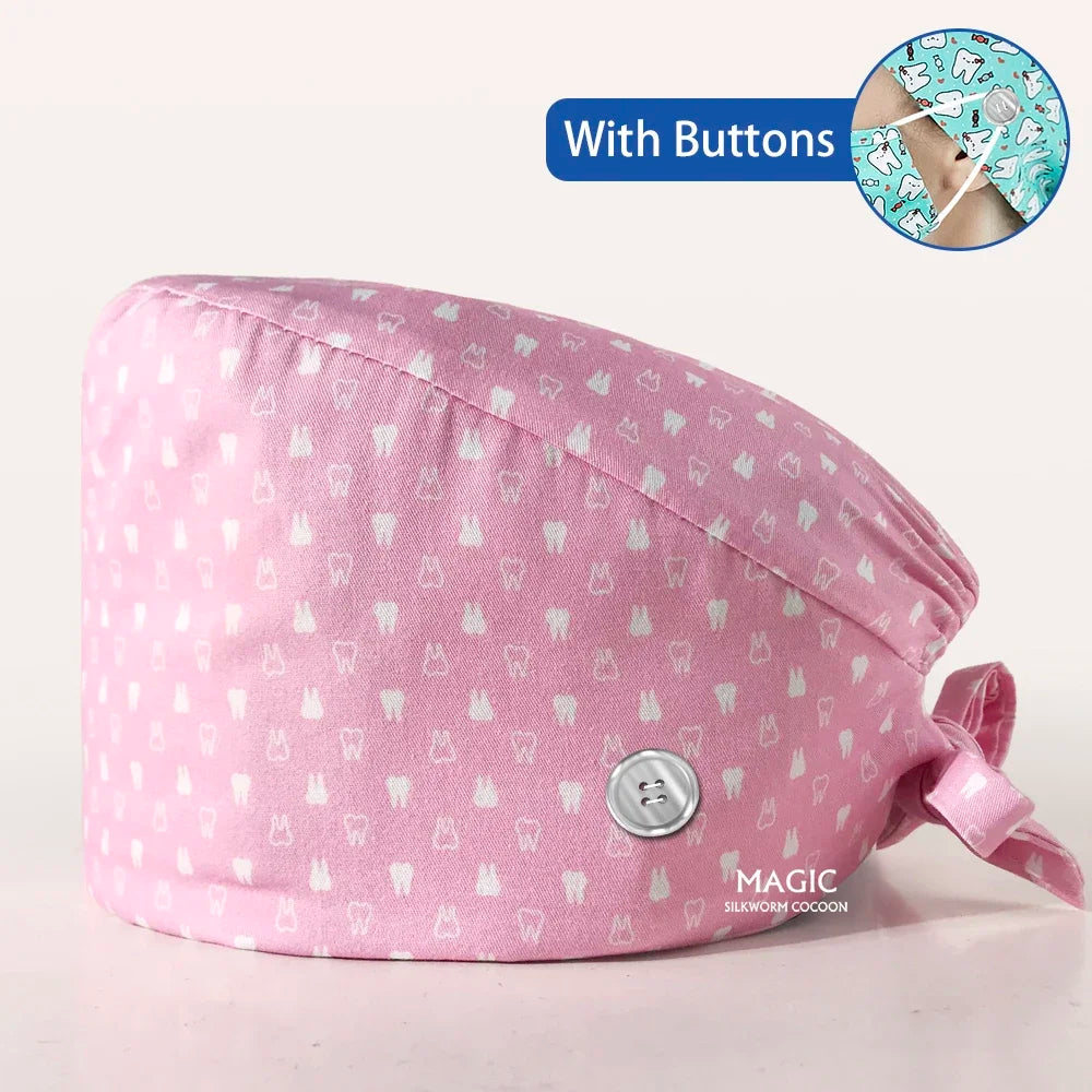 Tooth Printing Adjustable medical Hats Dental Hospital Scrubs Caps Unisex Tie Back Cartoon Scrubs Hats Health nursing Work Hats