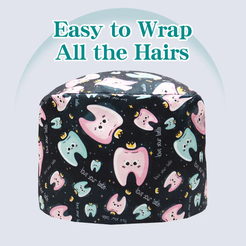 Tooth Fairy Scrub Caps for Man Woman Long Hair Adjustable Skullcap Beauty Salon Vet Working Hats with Bottons M981
