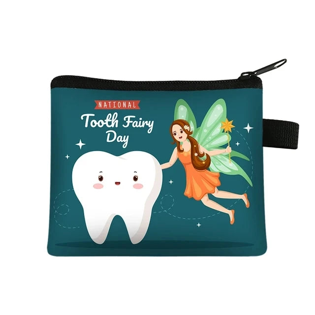Cartoon Teeth Print Wallet Women Coin Purse Tooth Fairy Small Clutch Bag Candy Money Coin Bags Dental Clinic Mini Purses Gift