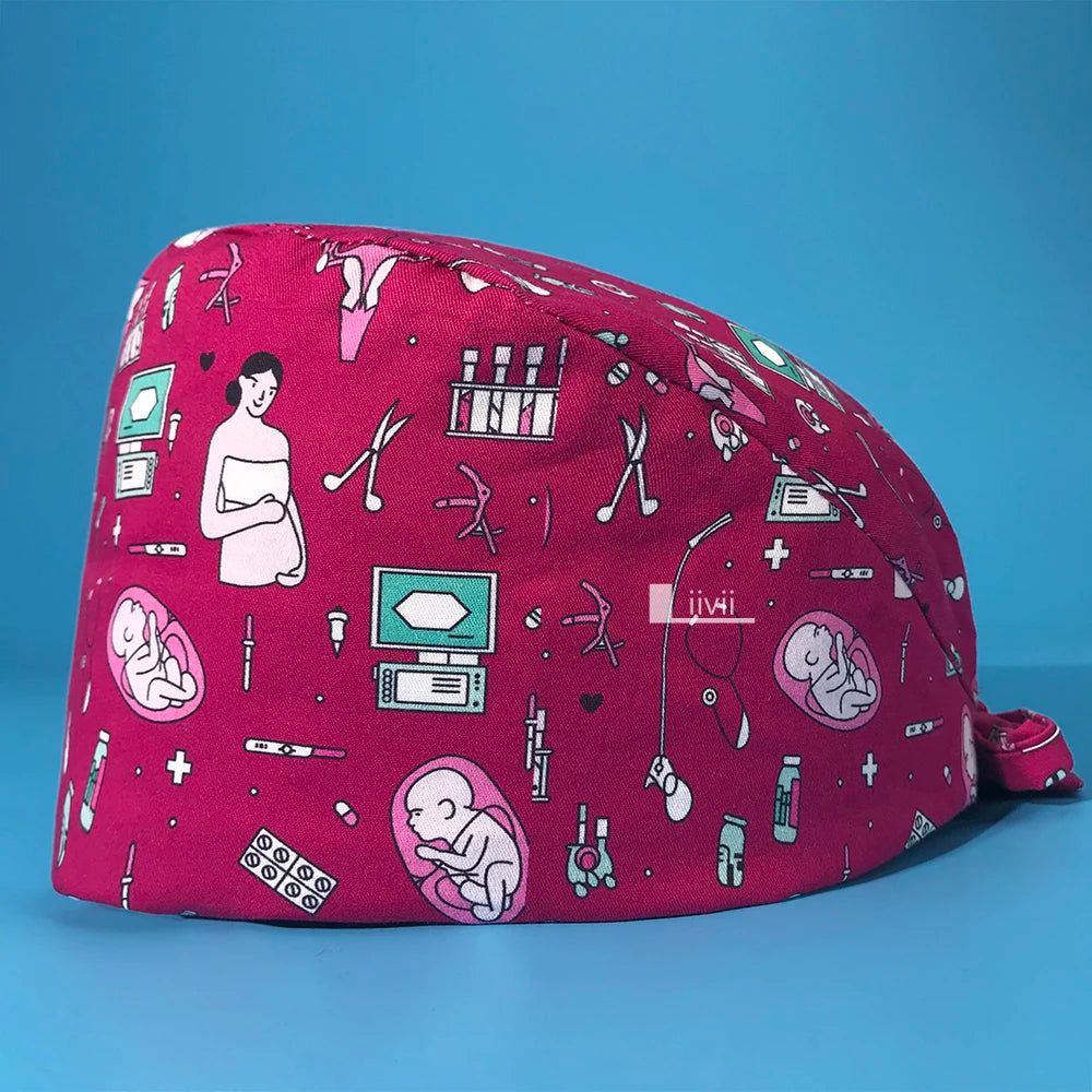 Tooth Print Scrub Cap - Breathable Cotton Nursing Hat for Dental Clinics