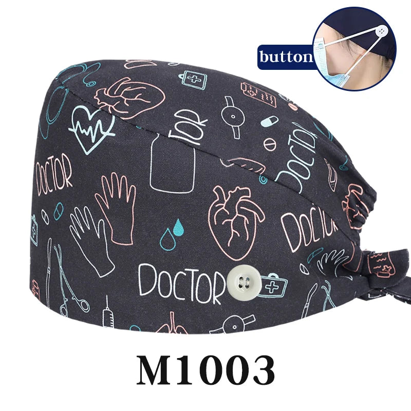 Tooth Fairy Scrub Caps for Man Woman Long Hair Adjustable Skullcap Beauty Salon Vet Working Hats with Bottons M981