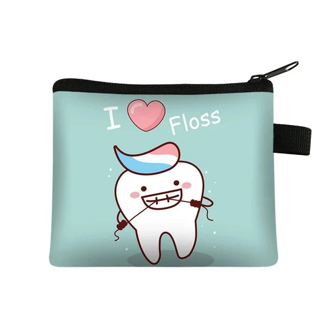 Cartoon Teeth Print Wallet Women Coin Purse Tooth Fairy Small Clutch Bag Candy Money Coin Bags Dental Clinic Mini Purses Gift