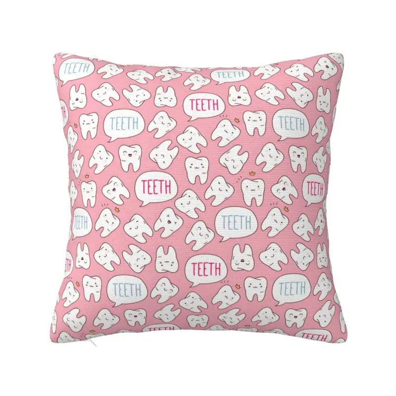 Custom Kawaii Healthy Teeth Pattern Tooth Throw Pillow Case Care Dental Health Nordic Cushion Cover Velvet Pillowcase