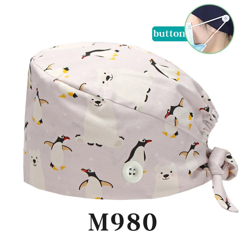 Tooth Fairy Scrub Caps for Man Woman Long Hair Adjustable Skullcap Beauty Salon Vet Working Hats with Bottons M981