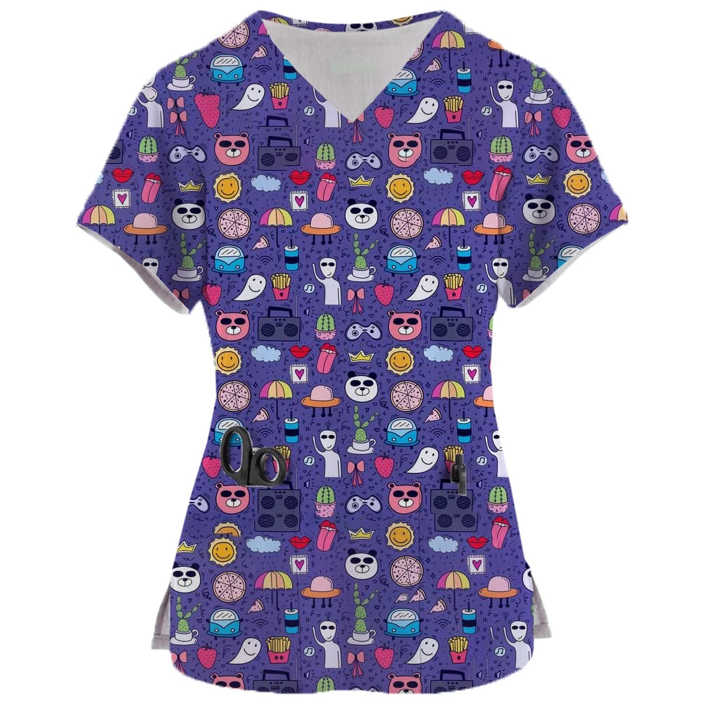 Teeth Print Scrub Top - Fun Dental Uniform for Healthcare Professionals