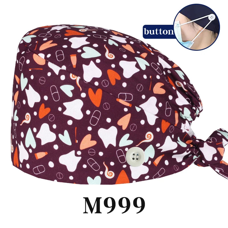 Tooth Fairy Scrub Caps for Man Woman Long Hair Adjustable Skullcap Beauty Salon Vet Working Hats with Bottons M981