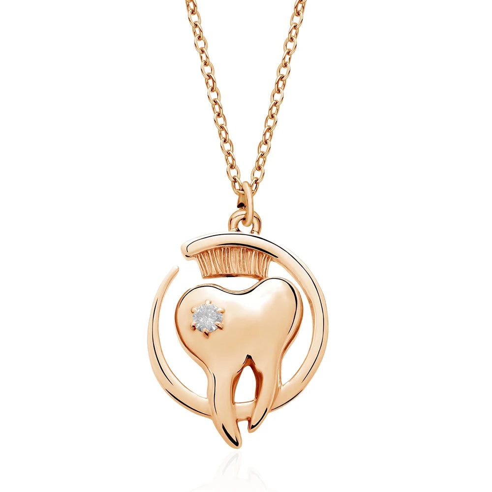 Tooth Dentist Crystal Brooch - Caring Teeth & Toothbrush Lapel Pin for Dental Professionals