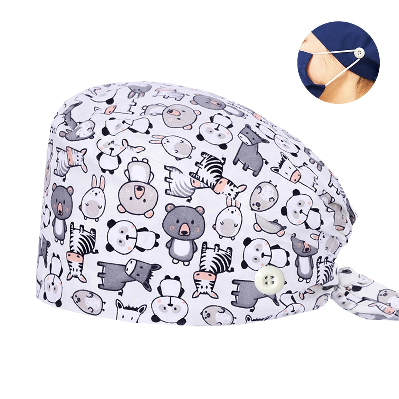 Tooth Print Surgical Scrub Caps Medical Nurse Work Hat Women Men Adjustable Nursing Doctor Dental Cap