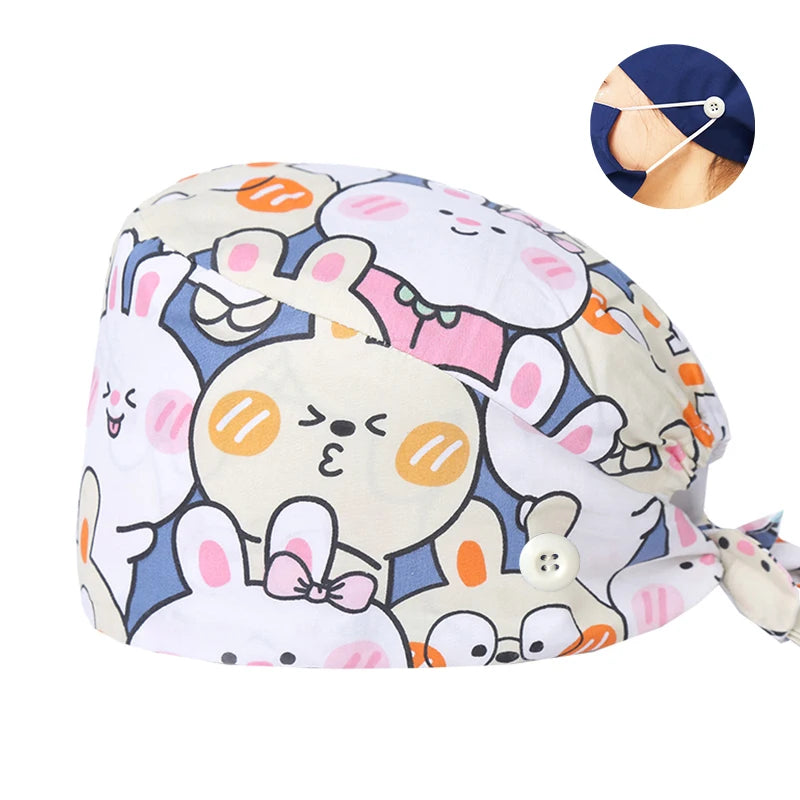 Tooth Print Surgical Scrub Caps Medical Nurse Work Hat Women Men Adjustable Nursing Doctor Dental Cap