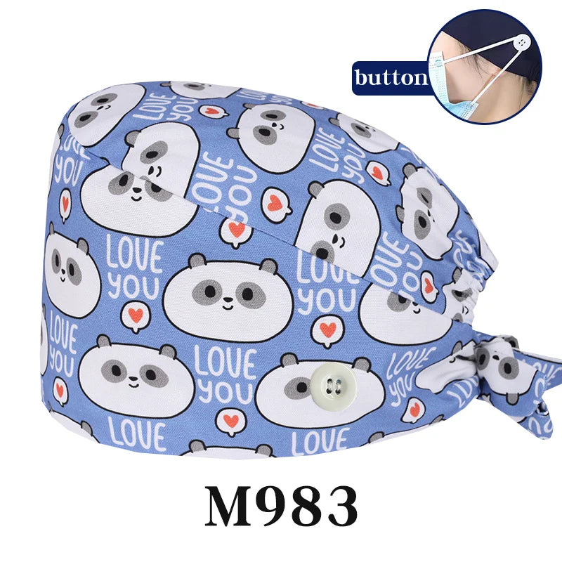 Tooth Fairy Scrub Caps for Man Woman Long Hair Adjustable Skullcap Beauty Salon Vet Working Hats with Bottons M981