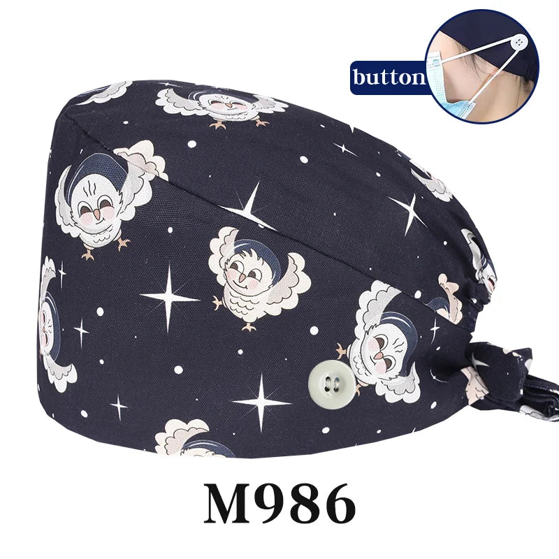 Tooth Fairy Scrub Caps for Man Woman Long Hair Adjustable Skullcap Beauty Salon Vet Working Hats with Bottons M981