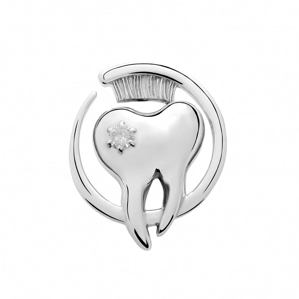 Tooth Dentist Crystal Brooch - Caring Teeth & Toothbrush Lapel Pin for Dental Professionals