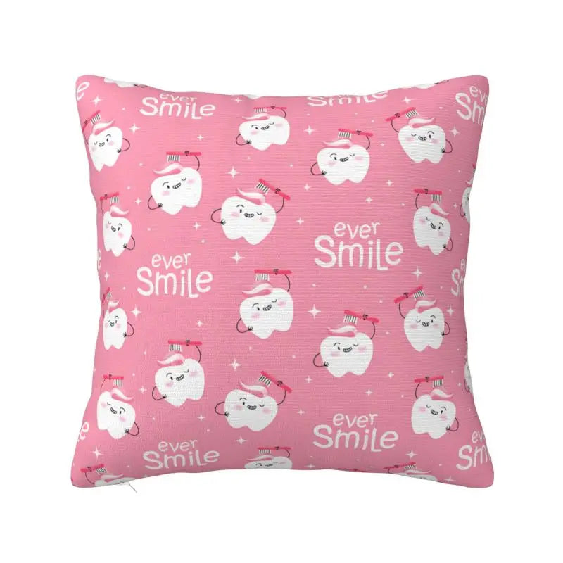 Custom Kawaii Healthy Teeth Pattern Tooth Throw Pillow Case Care Dental Health Nordic Cushion Cover Velvet Pillowcase