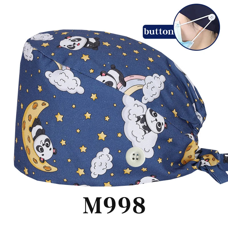 Tooth Fairy Scrub Caps for Man Woman Long Hair Adjustable Skullcap Beauty Salon Vet Working Hats with Bottons M981