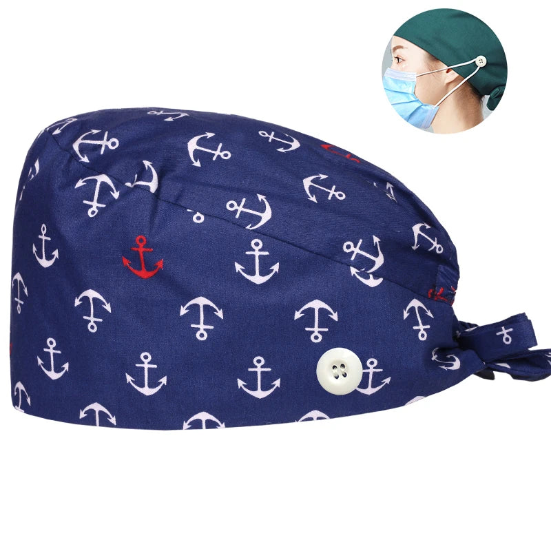Tooth Print Surgical Scrub Caps Medical Nurse Work Hat Women Men Adjustable Nursing Doctor Dental Cap