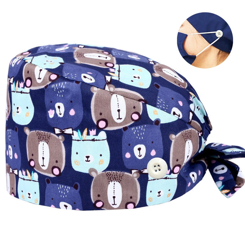 Tooth Print Surgical Scrub Caps Medical Nurse Work Hat Women Men Adjustable Nursing Doctor Dental Cap
