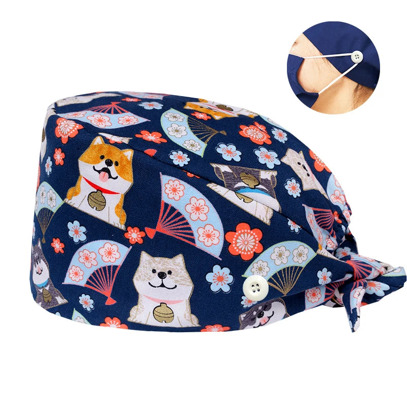Tooth Print Surgical Scrub Caps Medical Nurse Work Hat Women Men Adjustable Nursing Doctor Dental Cap