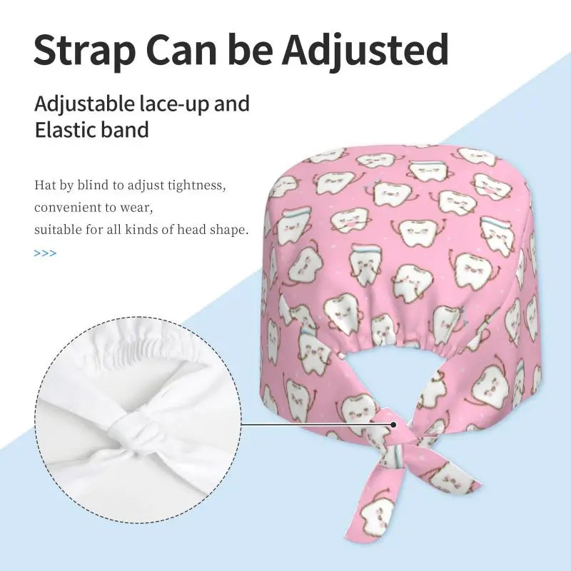 Tooth Print Scrub Cap - Adjustable Surgical Hat for Dental Professionals
