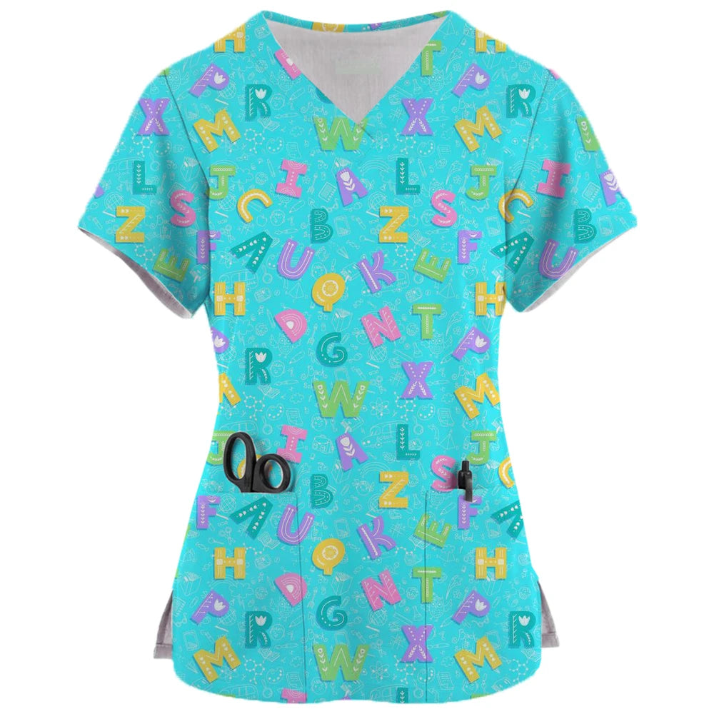 Teeth Print Scrub Top - Fun Dental Uniform for Healthcare Professionals