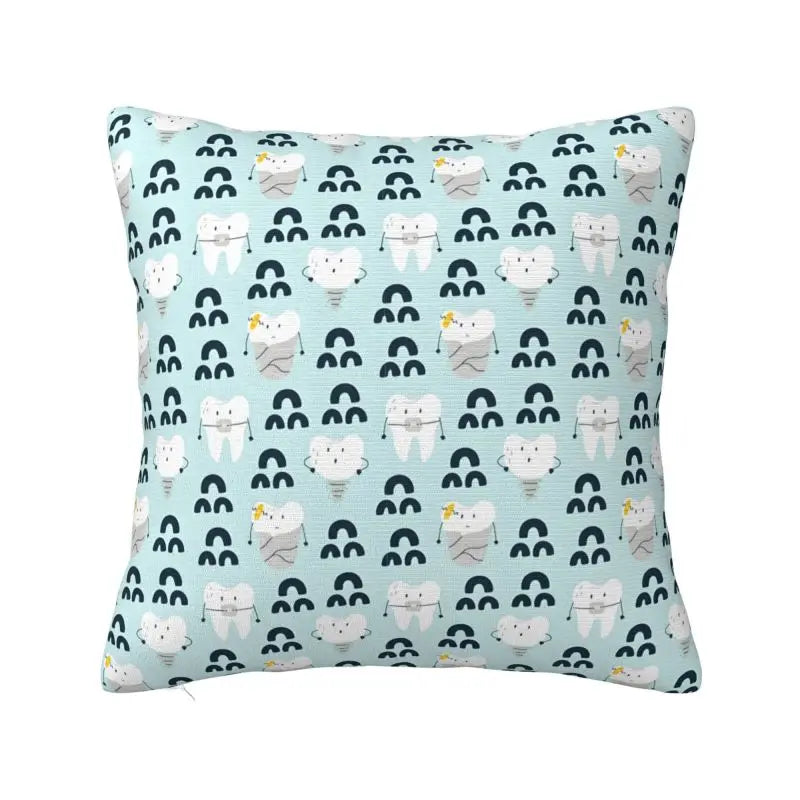 Custom Kawaii Healthy Teeth Pattern Tooth Throw Pillow Case Care Dental Health Nordic Cushion Cover Velvet Pillowcase