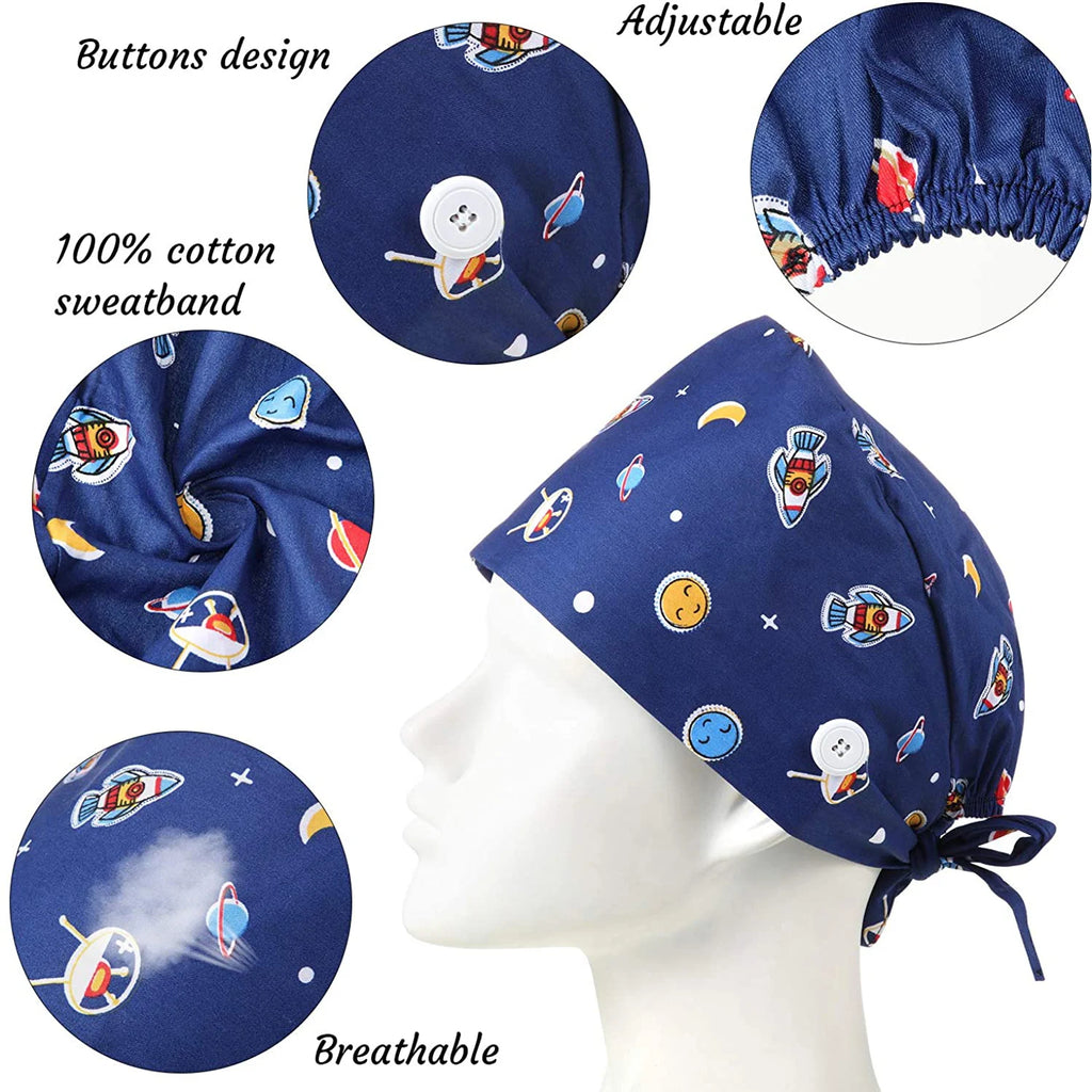Tooth Print Surgical Scrub Caps Medical Nurse Work Hat Women Men Adjustable Nursing Doctor Dental Cap