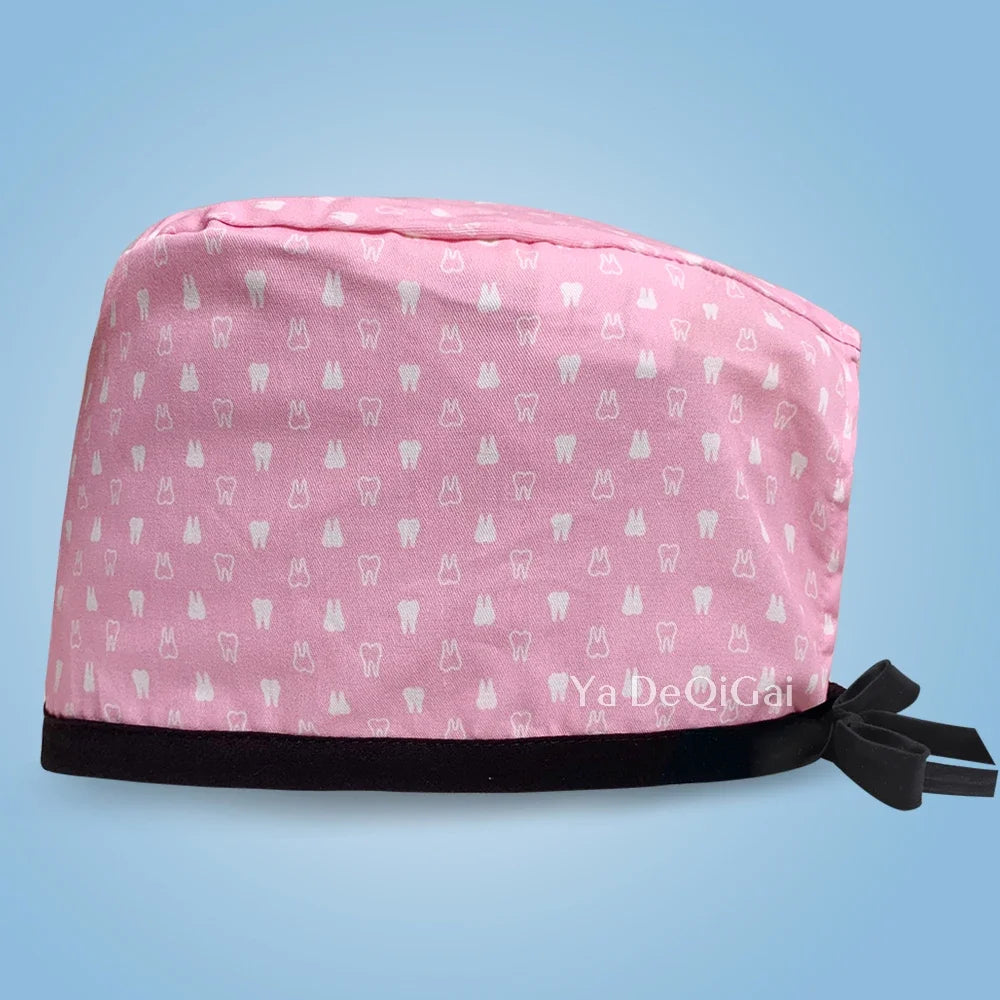 Unisex Pet Clinic Hats High Quality Tooth Print Dental Clinic Scrub Cap Breathable Medical Work Cap Cotton Nursing Hat Wholesale