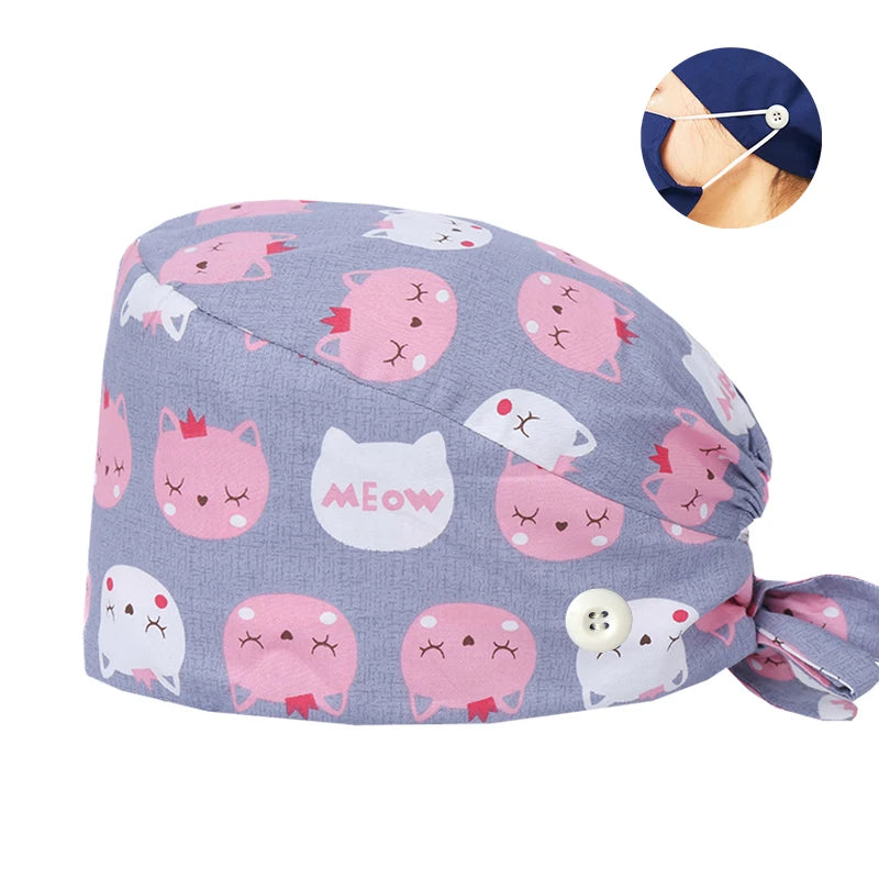 Tooth Print Surgical Scrub Caps Medical Nurse Work Hat Women Men Adjustable Nursing Doctor Dental Cap