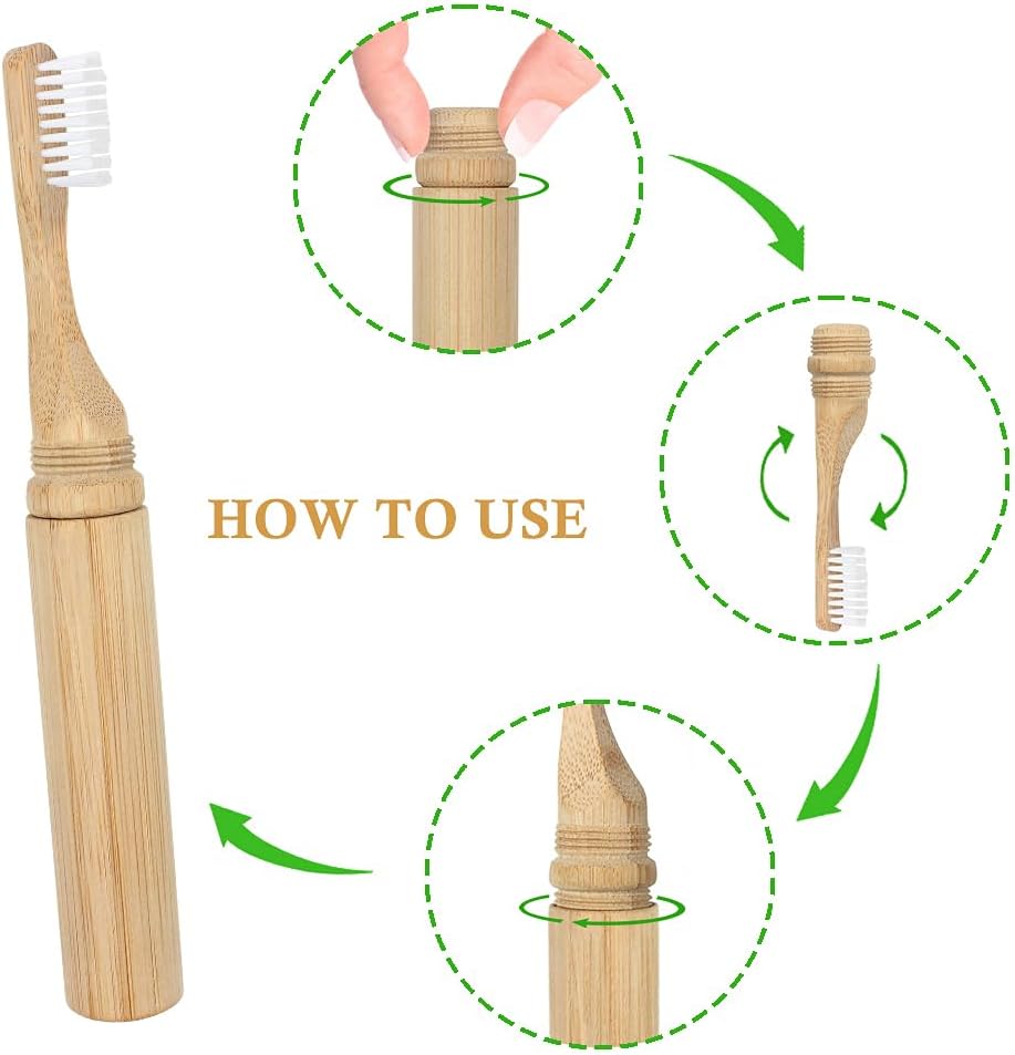 SWKJ Foldable Bamboo Toothbrushes | Soft Bristle | Travel-Ready | 2-Pack