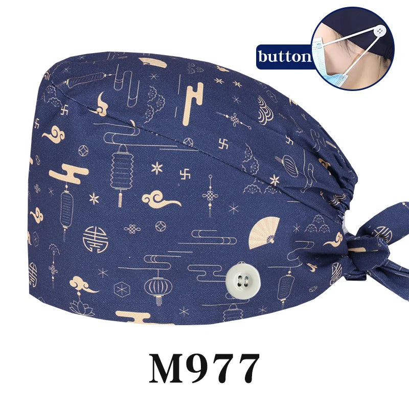 Tooth Fairy Scrub Caps for Man Woman Long Hair Adjustable Skullcap Beauty Salon Vet Working Hats with Bottons M981
