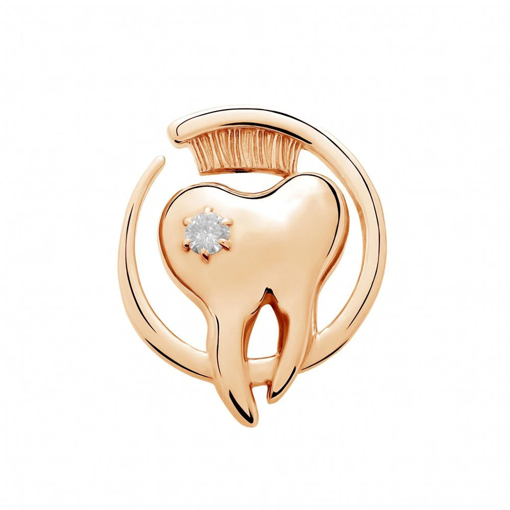 Tooth Dentist Crystal Brooch - Caring Teeth & Toothbrush Lapel Pin for Dental Professionals