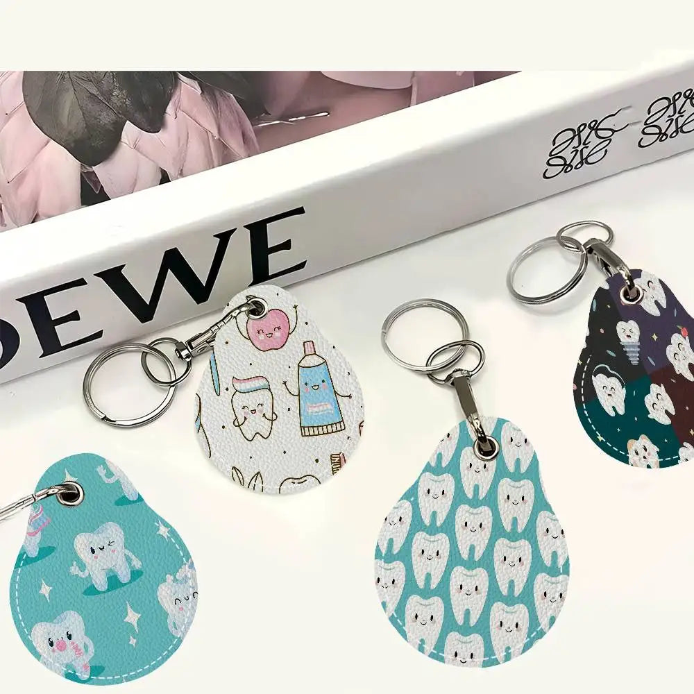 Dentist Dental Teeth Tooth Leather Access Card Holder, Water Drop Keychain, Bus Card Elevator Induction Protective Cover