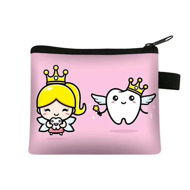 Cartoon Teeth Print Wallet Women Coin Purse Tooth Fairy Small Clutch Bag Candy Money Coin Bags Dental Clinic Mini Purses Gift