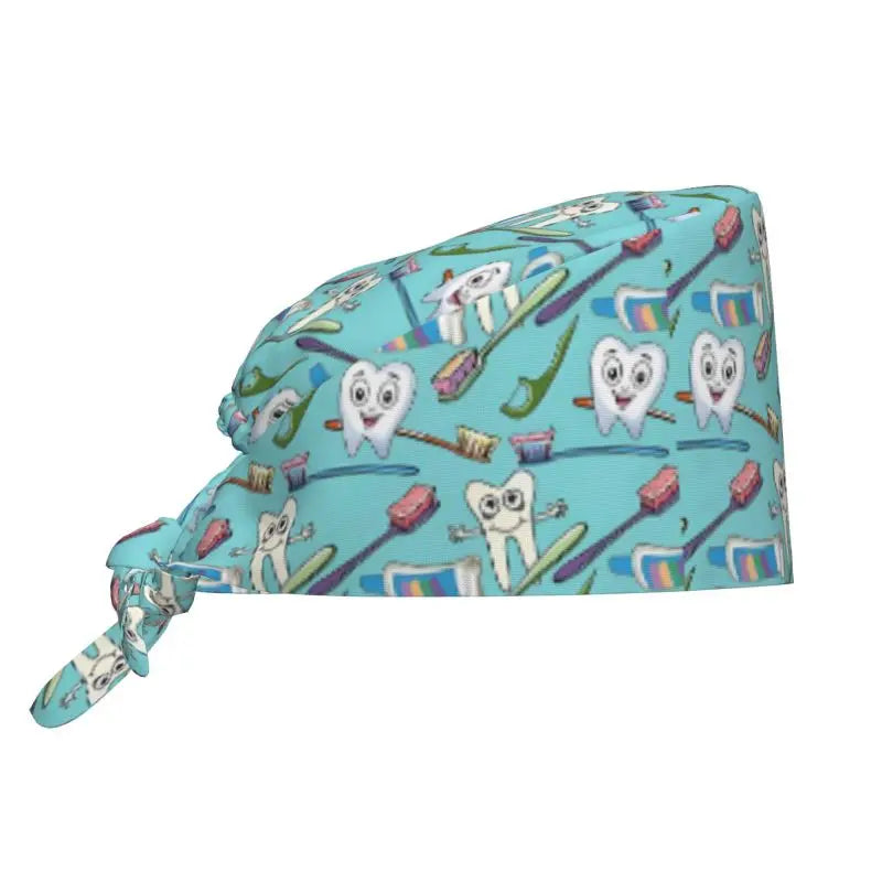 Tooth Print Scrub Cap - Adjustable Surgical Hat for Dental Professionals