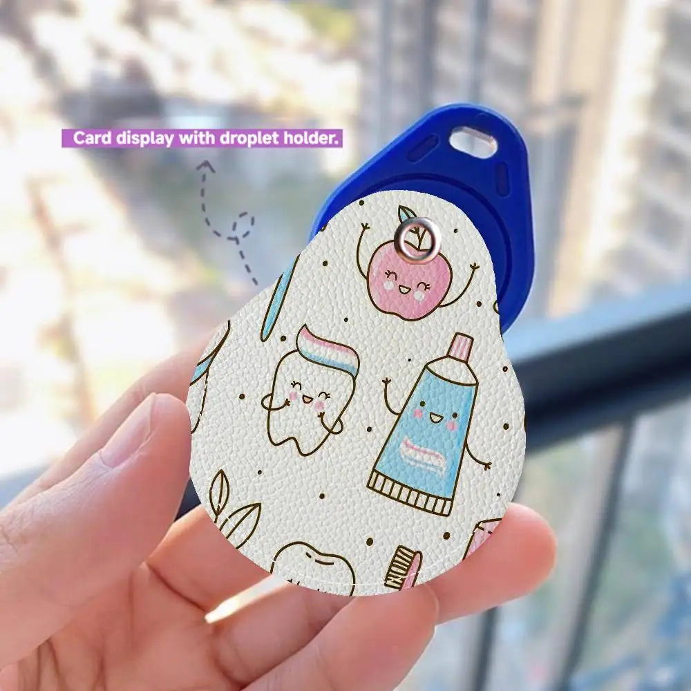Dentist Dental Teeth Tooth Leather Access Card Holder, Water Drop Keychain, Bus Card Elevator Induction Protective Cover