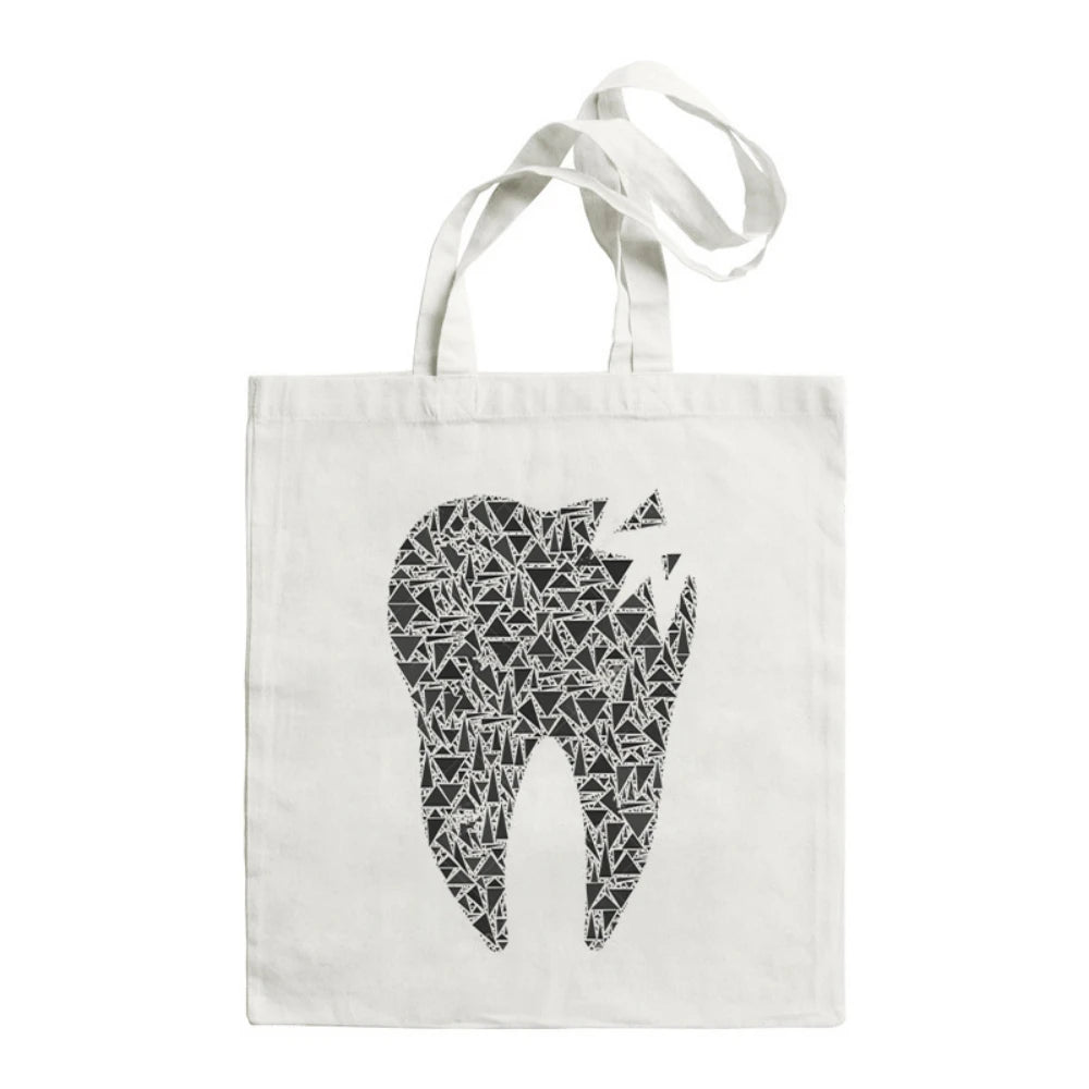 Cartoon Tooth Pattern Pattern Canvas Tote Bag - Dental Clinic Activity Gift Caring for Teeth Activity Bag Dentist Commut Handbag