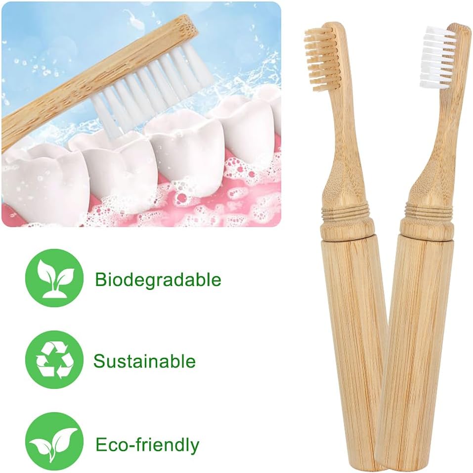 SWKJ Foldable Bamboo Toothbrushes | Soft Bristle | Travel-Ready | 2-Pack